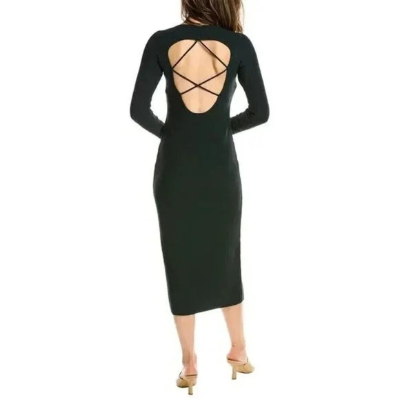 The Sei Black Textured Knit Strappy‎ Open Back Long Sleeve Midi Dress Size Small - Picture 1 of 10